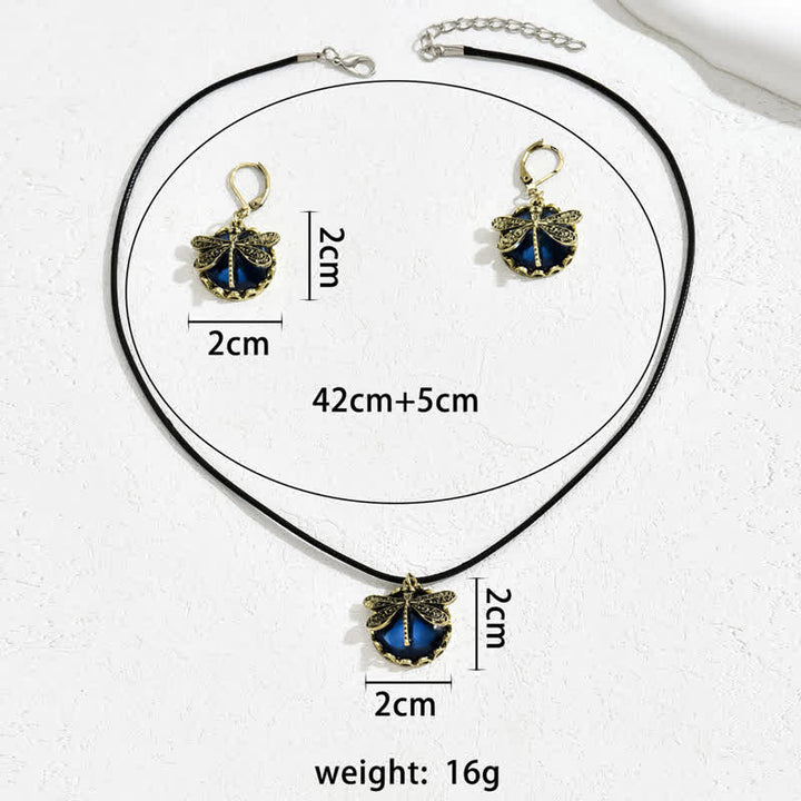 Ensemble de bijoux avec pendentif libellule en topaze bleue incrustée Olivenorma