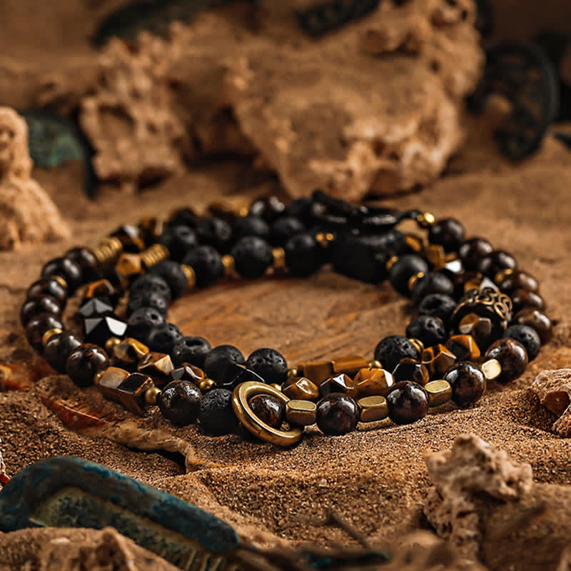 Bracelet en perles pour homme en pierre de lave naturelle œil de tigre Olivenorma