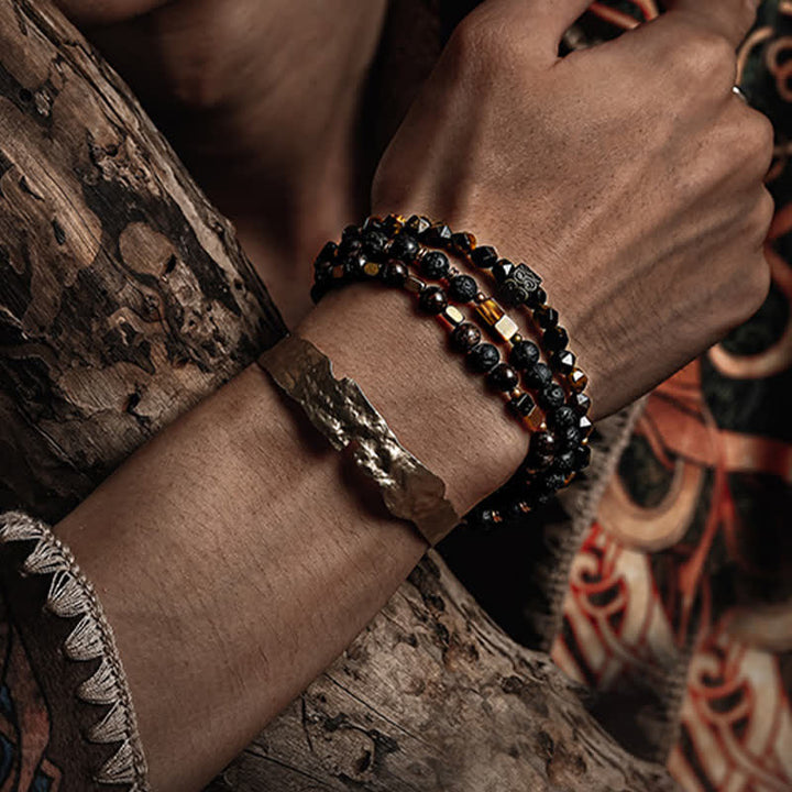 Bracelet en perles pour homme en pierre de lave naturelle œil de tigre Olivenorma