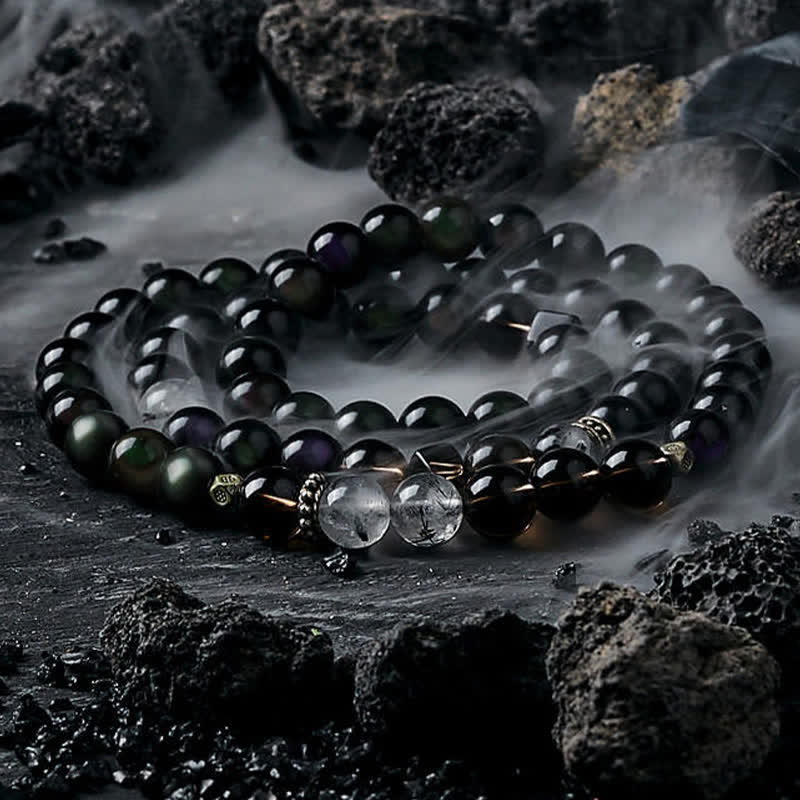 Bracelet de perles pour homme en obsidienne et quartz fumé Olivenorma
