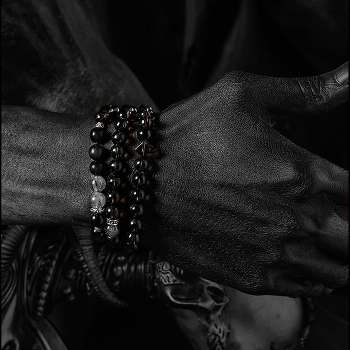 Bracelet de perles pour homme en obsidienne et quartz fumé Olivenorma