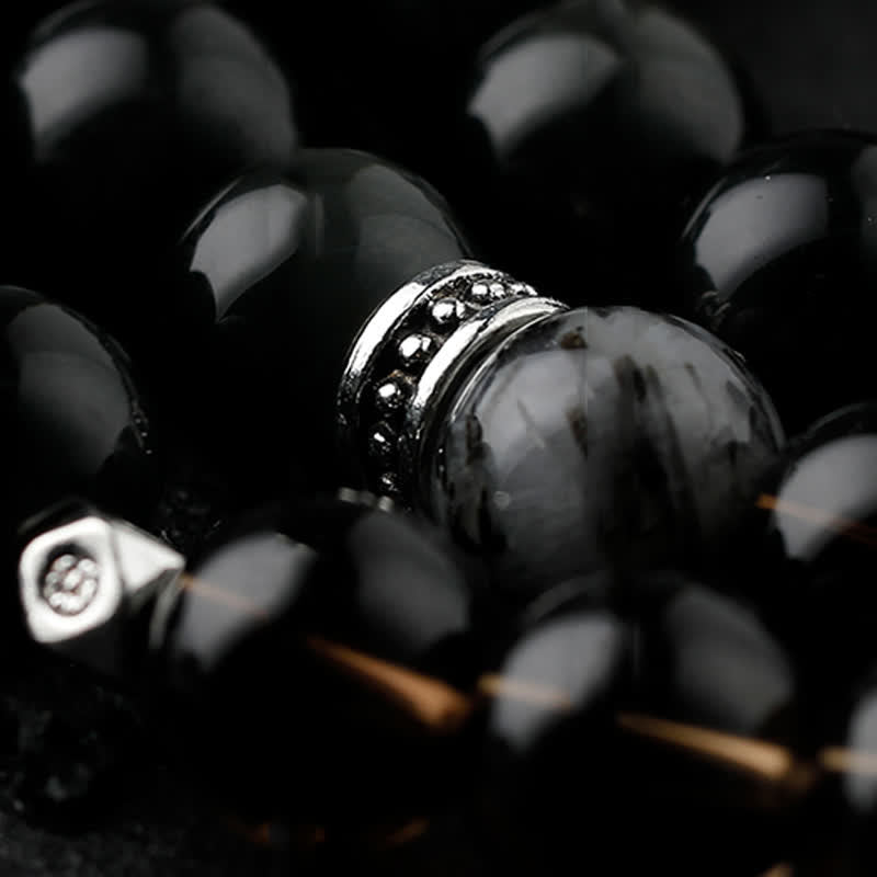 Bracelet de perles pour homme en obsidienne et quartz fumé Olivenorma