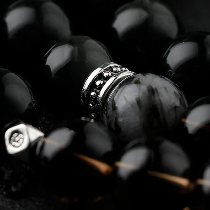 Bracelet de perles pour homme en obsidienne et quartz fumé Olivenorma