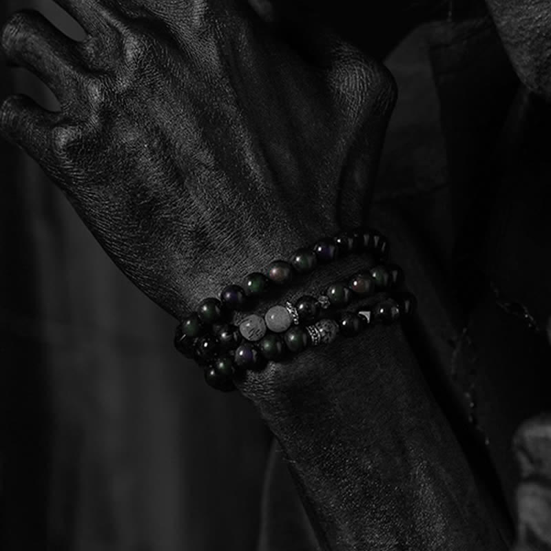 Bracelet de perles pour homme en obsidienne et quartz fumé Olivenorma