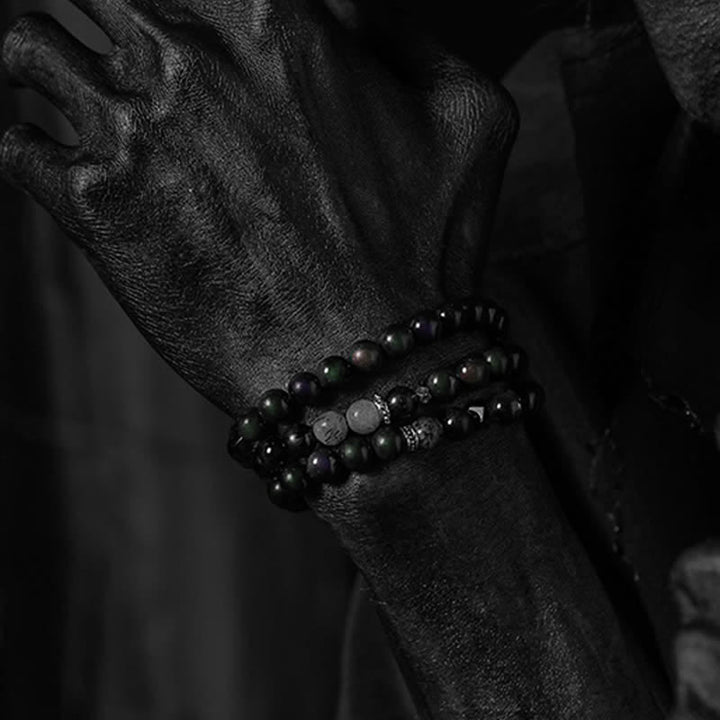 Bracelet de perles pour homme en obsidienne et quartz fumé Olivenorma
