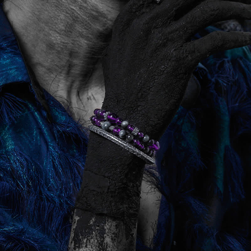 Bracelet en perles d'améthyste naturelle pour homme Olivenorma