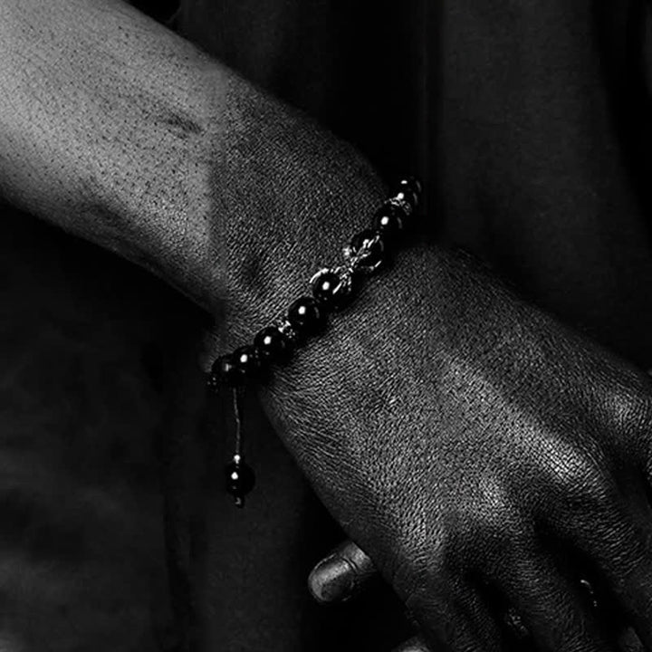 Bracelet de perles pour homme en obsidienne naturelle et jaspe gris Olivenorma