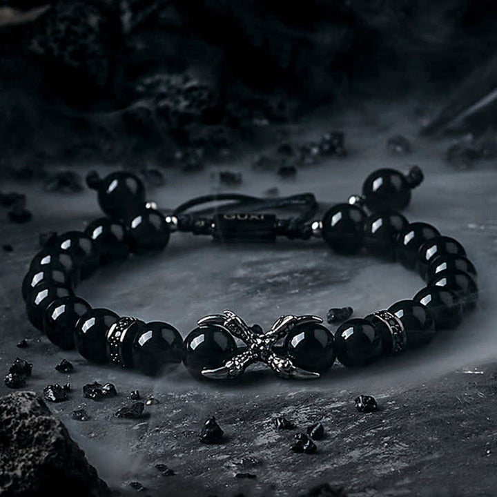Bracelet de perles pour homme en obsidienne naturelle et jaspe gris Olivenorma