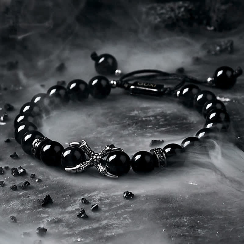 Bracelet de perles pour homme en obsidienne naturelle et jaspe gris Olivenorma