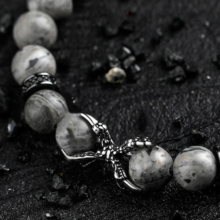 Bracelet de perles pour homme en obsidienne naturelle et jaspe gris Olivenorma