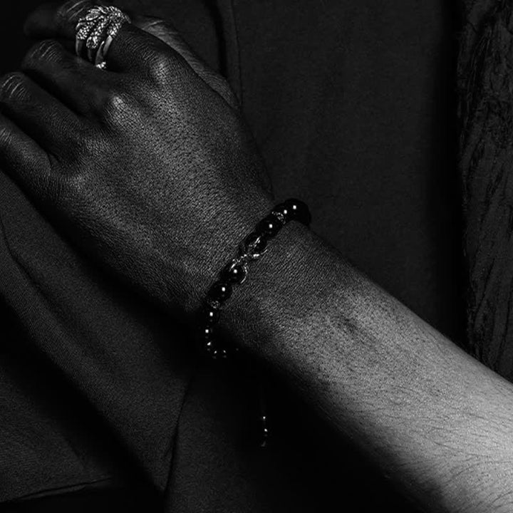 Bracelet de perles pour homme en obsidienne naturelle et jaspe gris Olivenorma