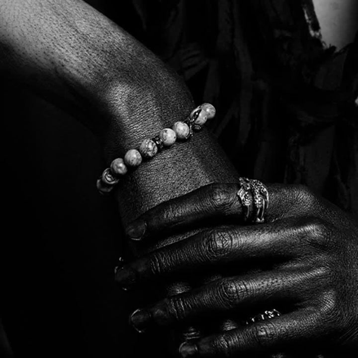 Bracelet de perles pour homme en obsidienne naturelle et jaspe gris Olivenorma