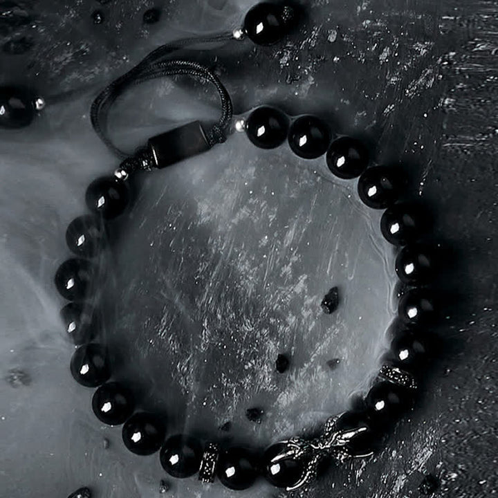 Bracelet de perles pour homme en obsidienne naturelle et jaspe gris Olivenorma