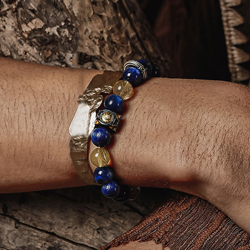 Bracelet en perles pour homme en œil de tigre bleu naturel Olivenorma