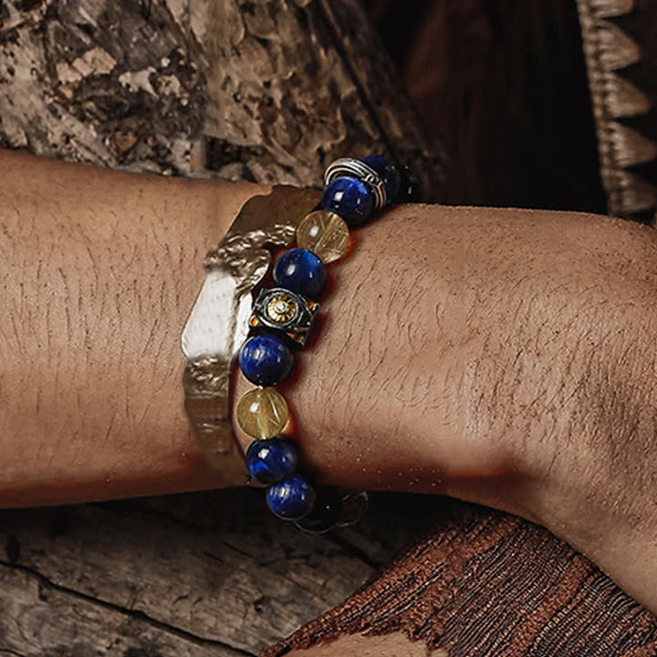 Bracelet en perles pour homme en œil de tigre bleu naturel Olivenorma