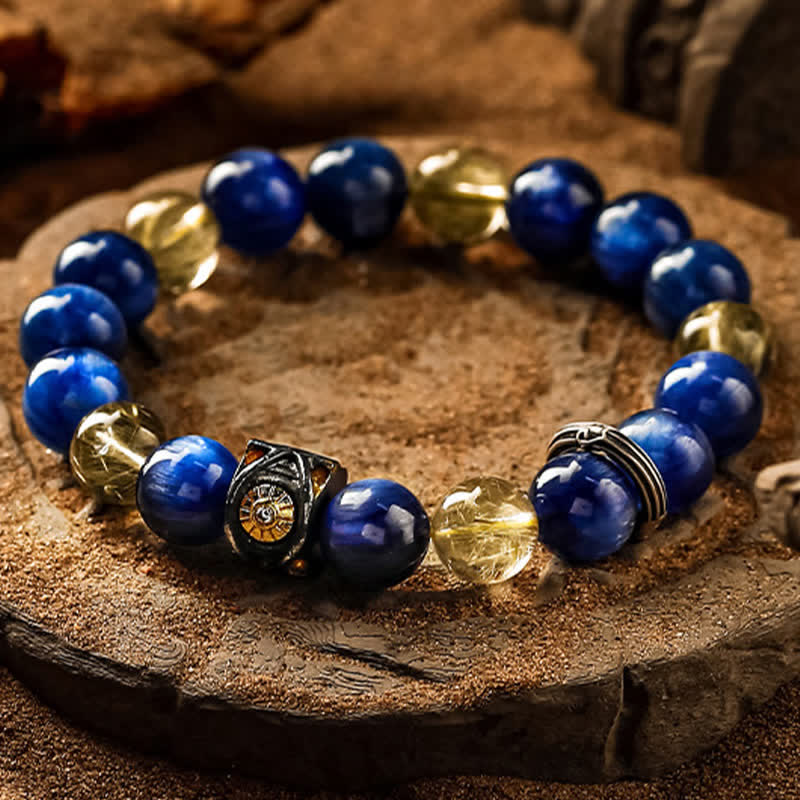 Bracelet en perles pour homme en œil de tigre bleu naturel Olivenorma