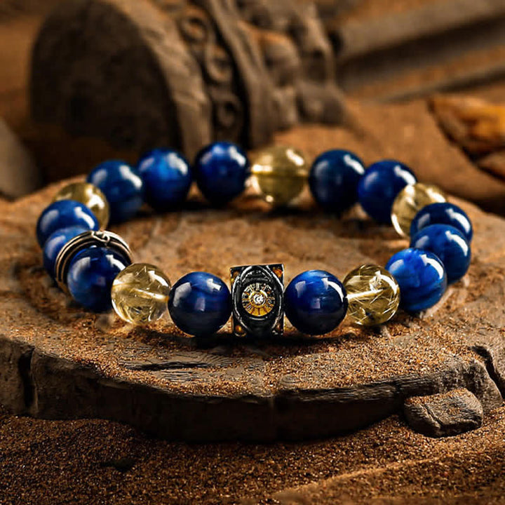 Bracelet en perles pour homme en œil de tigre bleu naturel Olivenorma