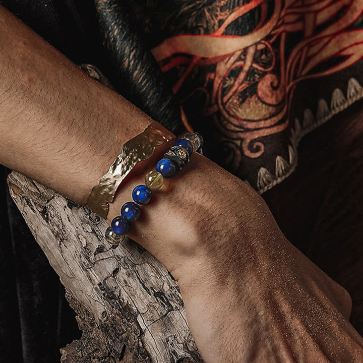 Bracelet en perles pour homme en œil de tigre bleu naturel Olivenorma