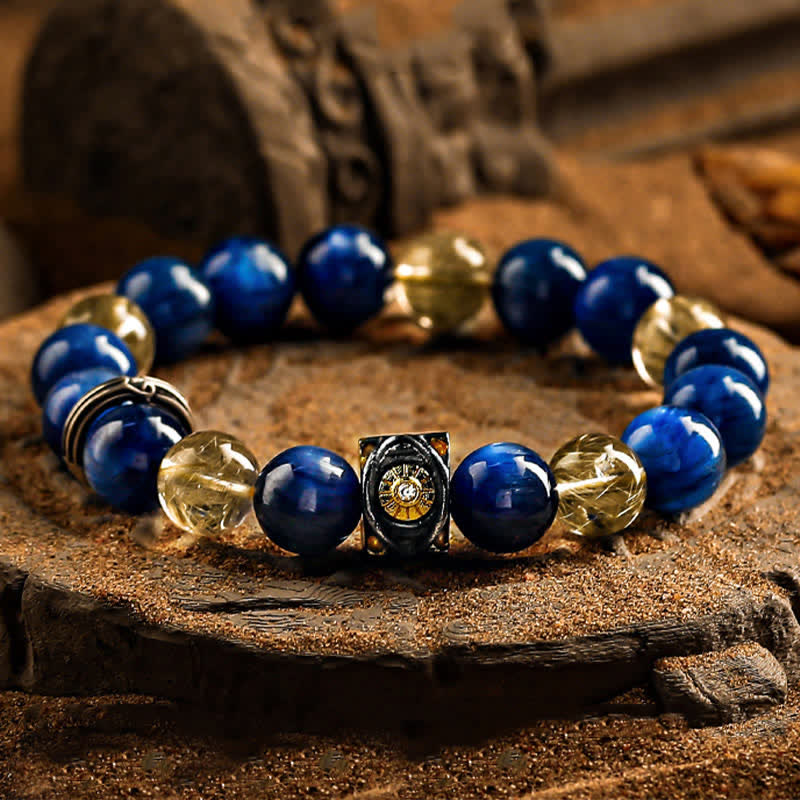 Bracelet en perles pour homme en œil de tigre bleu naturel Olivenorma