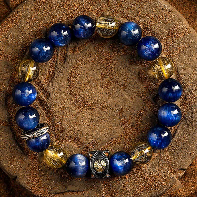 Bracelet en perles pour homme en œil de tigre bleu naturel Olivenorma
