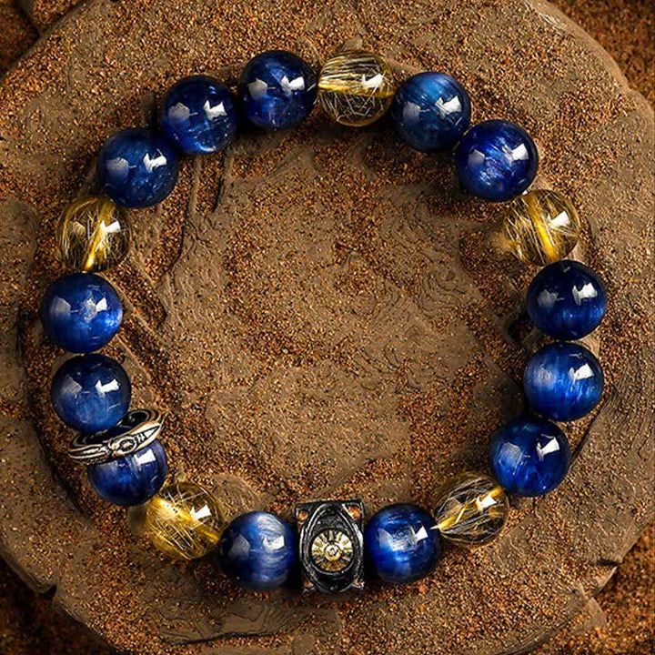 Bracelet en perles pour homme en œil de tigre bleu naturel Olivenorma