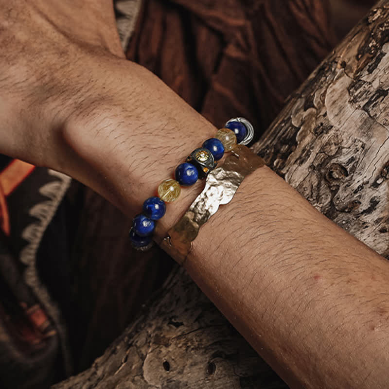 Bracelet en perles pour homme en œil de tigre bleu naturel Olivenorma