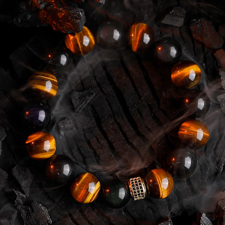 Bracelet en perles d'oeil de tigre naturel Olivenorma 12 mm pour homme