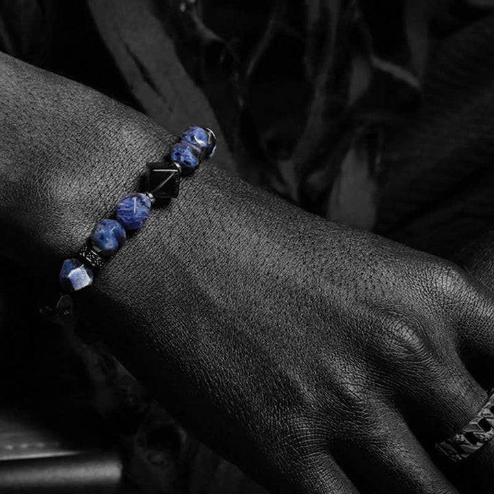 Bracelet de perles pour homme en sodalite naturelle et turquoise africaine Olivenorma