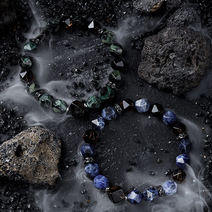 Bracelet de perles pour homme en sodalite naturelle et turquoise africaine Olivenorma