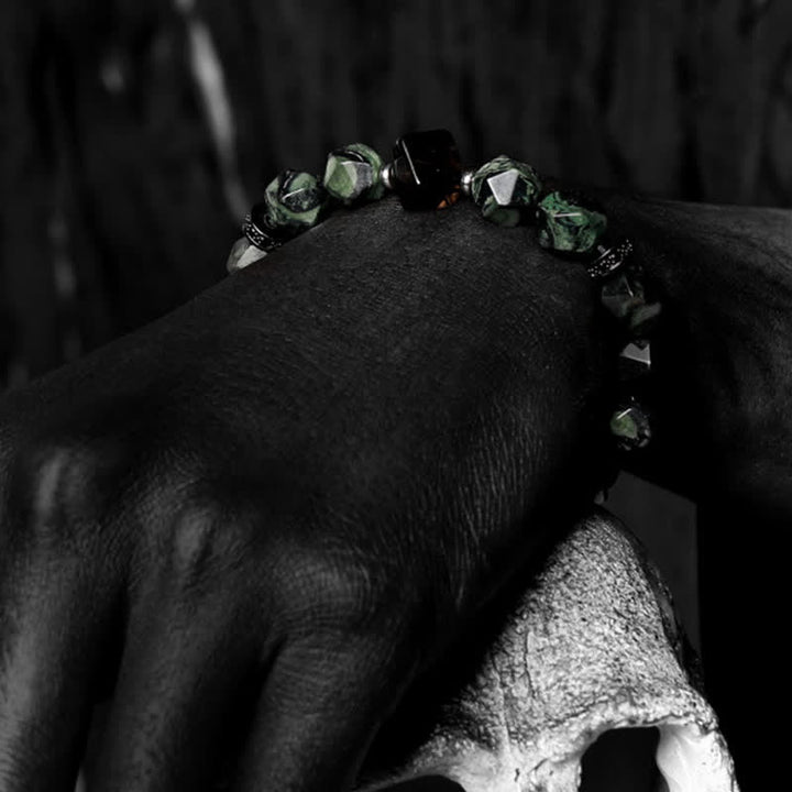 Bracelet de perles pour homme en sodalite naturelle et turquoise africaine Olivenorma