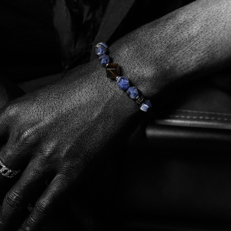 Bracelet de perles pour homme en sodalite naturelle et turquoise africaine Olivenorma