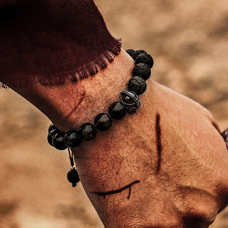 Bracelet en perles de pierre de lave naturelle Olivenorma pour homme