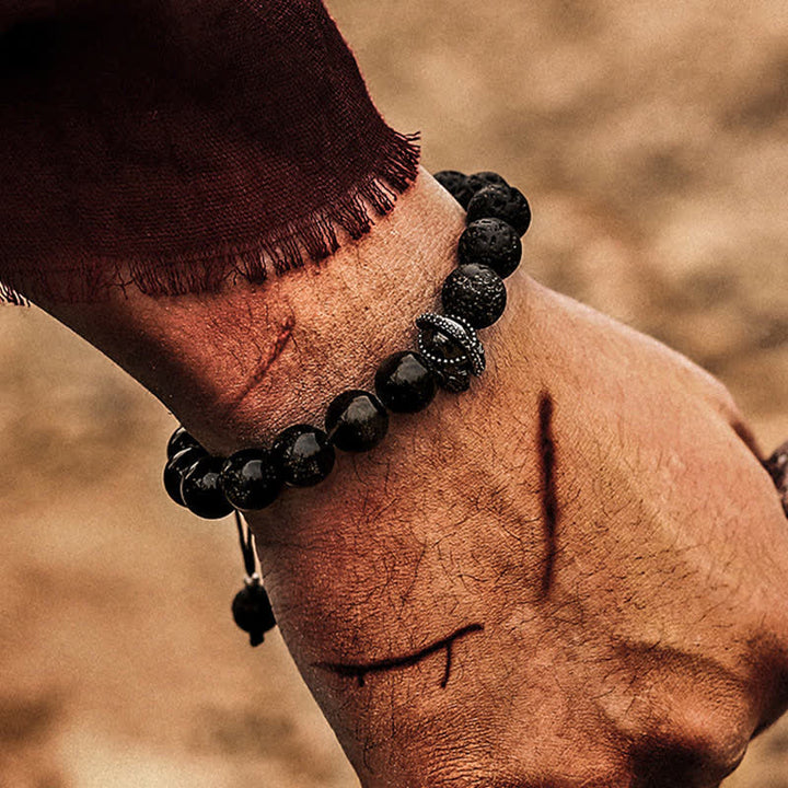 Bracelet en perles de pierre de lave naturelle Olivenorma pour homme