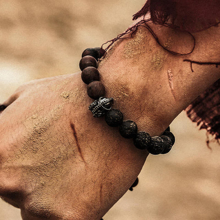 Bracelet en perles de pierre de lave naturelle Olivenorma pour homme