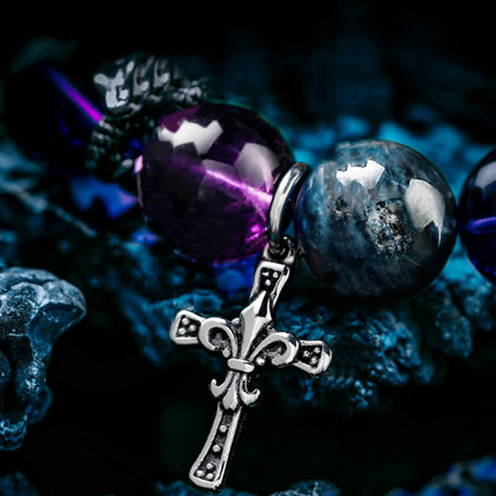 Bracelet de perles pour homme en améthyste, obsidienne et apatite bleue Olivenorma