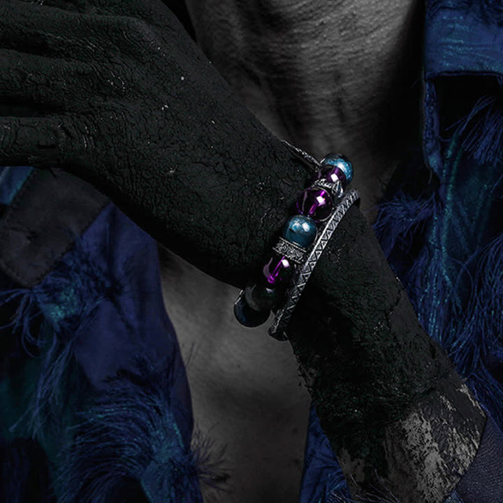 Bracelet de perles pour homme en améthyste, obsidienne et apatite bleue Olivenorma