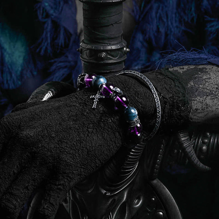 Bracelet de perles pour homme en améthyste, obsidienne et apatite bleue Olivenorma
