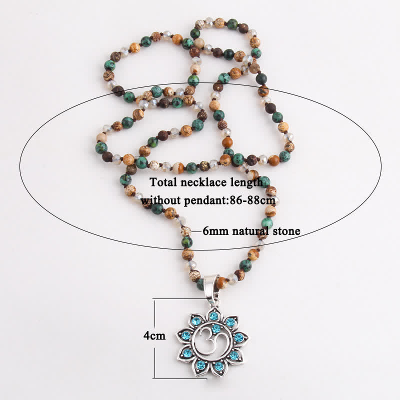 Collier pendentif symbole Om en perles de pierre naturelle de 8 mm Olivenorma