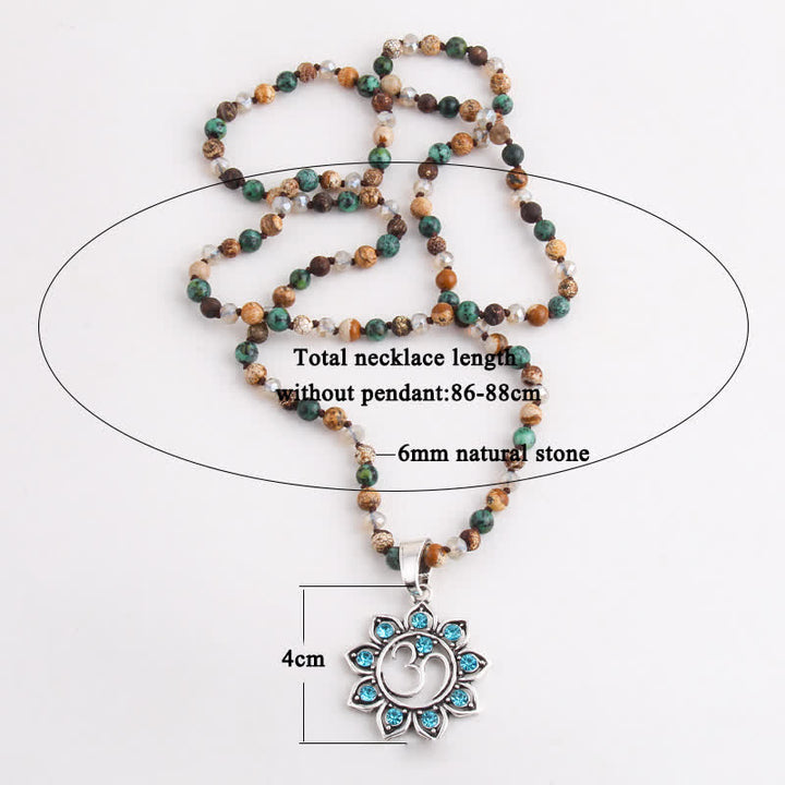 Collier pendentif symbole Om en perles de pierre naturelle de 8 mm Olivenorma