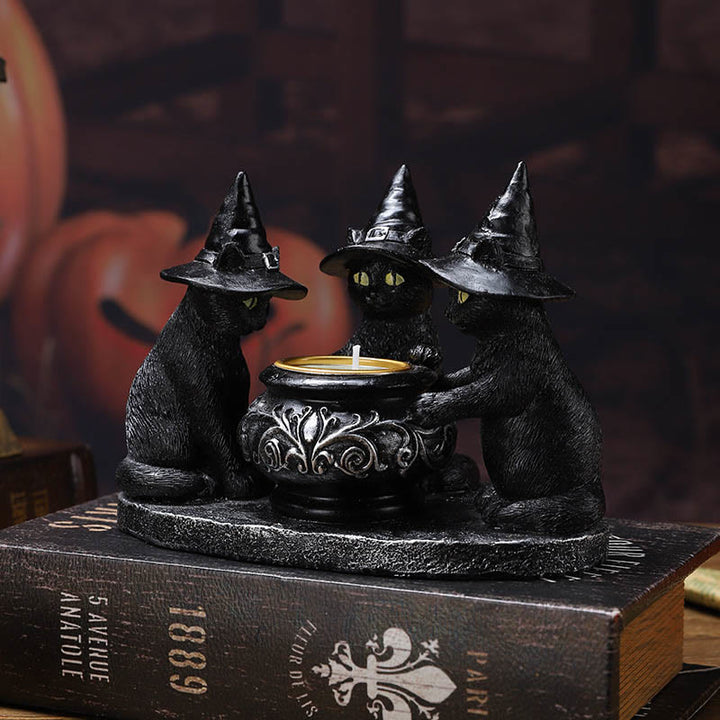 Bougeoir à bougie chauffe- Olivenorma Halloween Trois Chats Sorciers
