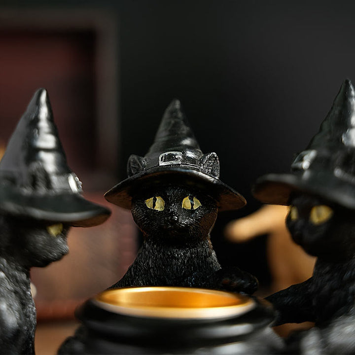 Bougeoir à bougie chauffe- Olivenorma Halloween Trois Chats Sorciers