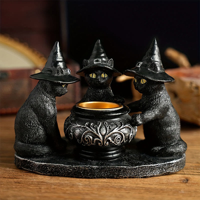 Bougeoir à bougie chauffe- Olivenorma Halloween Trois Chats Sorciers
