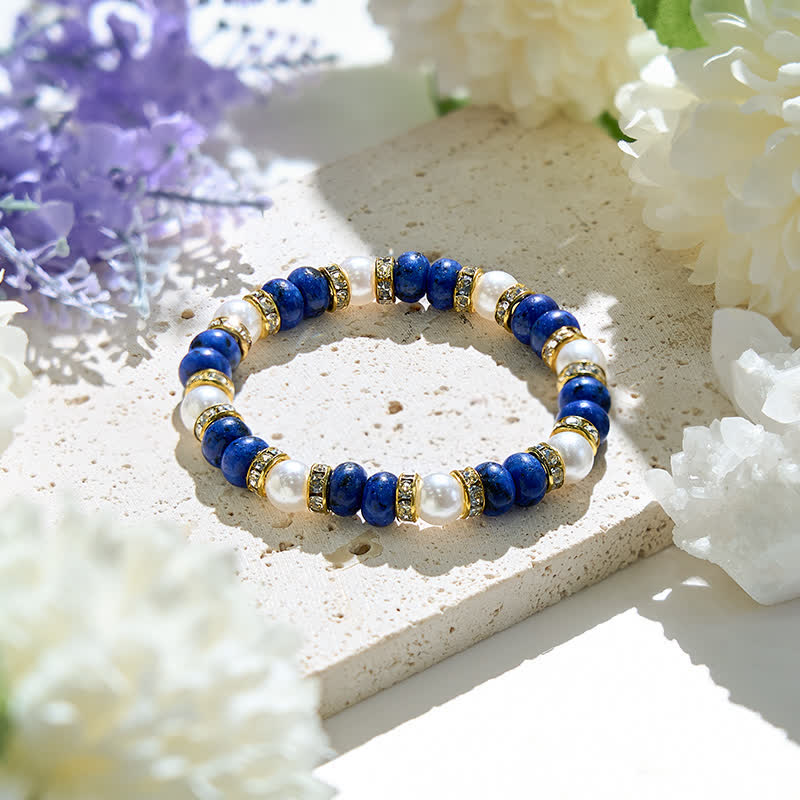 Bracelet femme en perles d'eau douce naturelles et lapis-lazuli Olivenorma