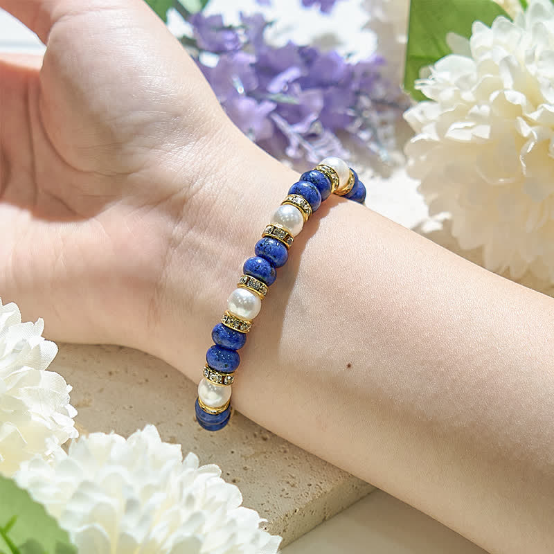 Bracelet femme en perles d'eau douce naturelles et lapis-lazuli Olivenorma