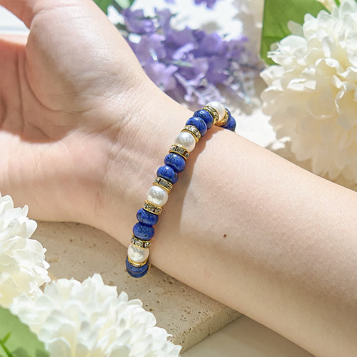 Bracelet femme en perles d'eau douce naturelles et lapis-lazuli Olivenorma