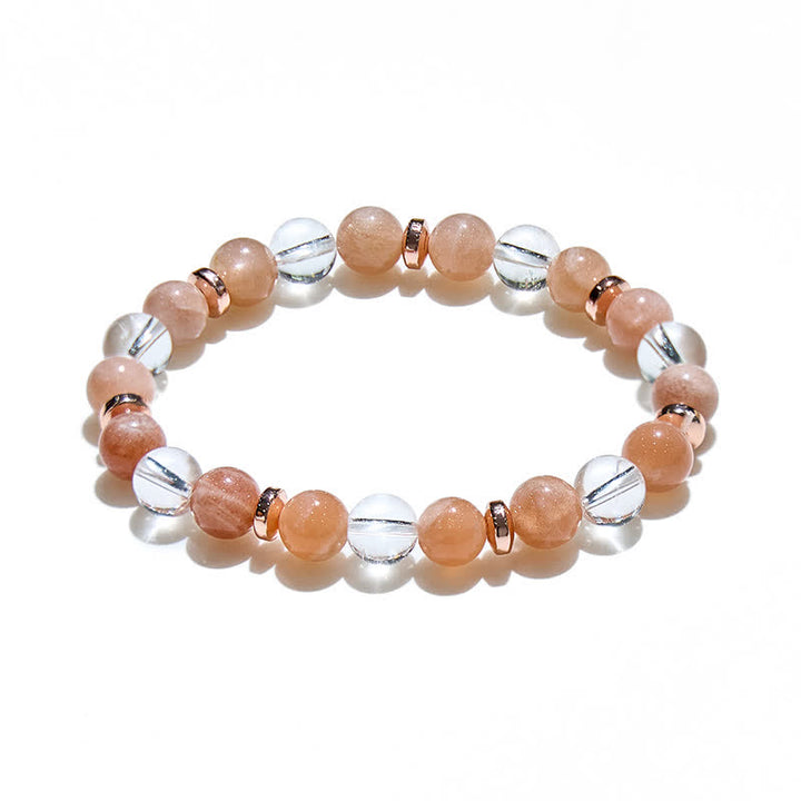 Bracelet pour femme en cristal transparent et pierre de soleil naturelle Olivenorma