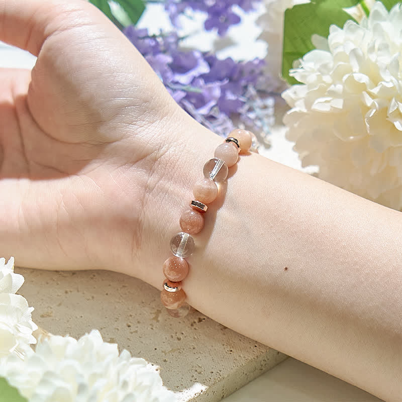 Bracelet pour femme en cristal transparent et pierre de soleil naturelle Olivenorma