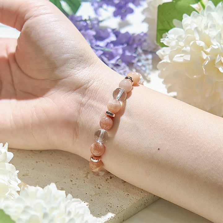 Bracelet pour femme en cristal transparent et pierre de soleil naturelle Olivenorma