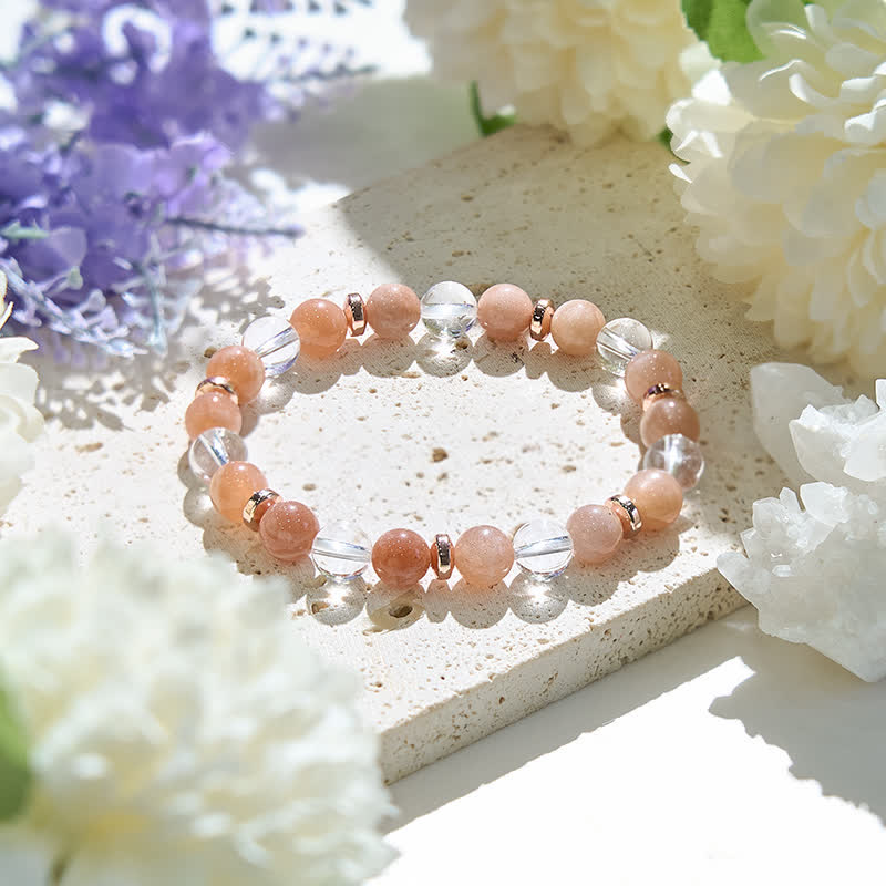 Bracelet pour femme en cristal transparent et pierre de soleil naturelle Olivenorma