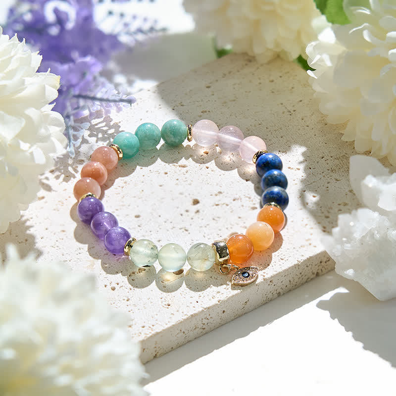 Bracelet pendentif mauvais œil en perles de pierre naturelle Olivenorma de 8 mm